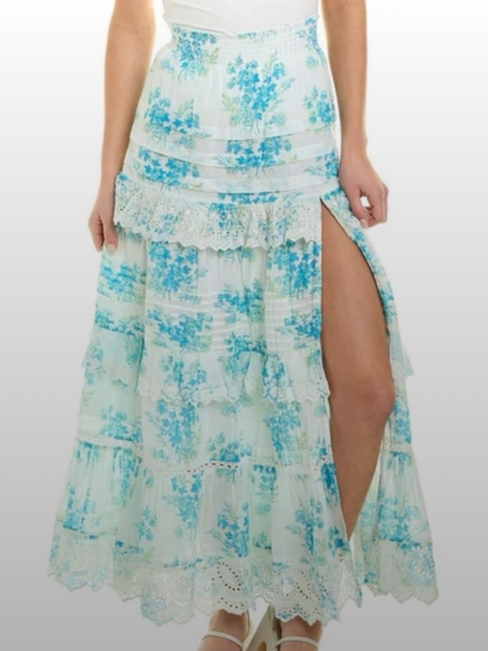 LoveShackFancy Ariah Maxi Skirt in Magic Turquoise